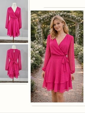 NWT Japna Chiffon Tiered Ruffle Dress Sheer Sleeve Boho Size M